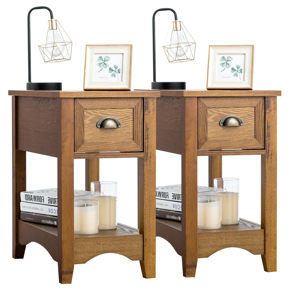 Set 2 Comodini Legno 40x40x60cm - Tavolini Notte Moderni Con 2 Ripiani, Bianco O Nero, Per Camera Da Letto - Foto 11