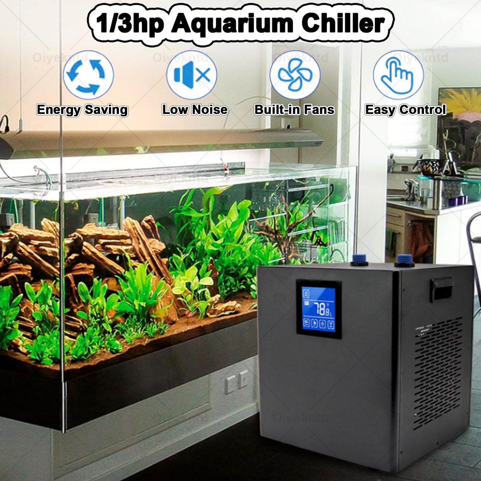 Refrigeratore per acquario, 79 galloni, refrigeratore d'acqua da 1/3 HP per immersioni fredde, sistemas di raffreddamento idroponico per acquario per axolotl, coralli, gamberetti con pompa dell'acqua