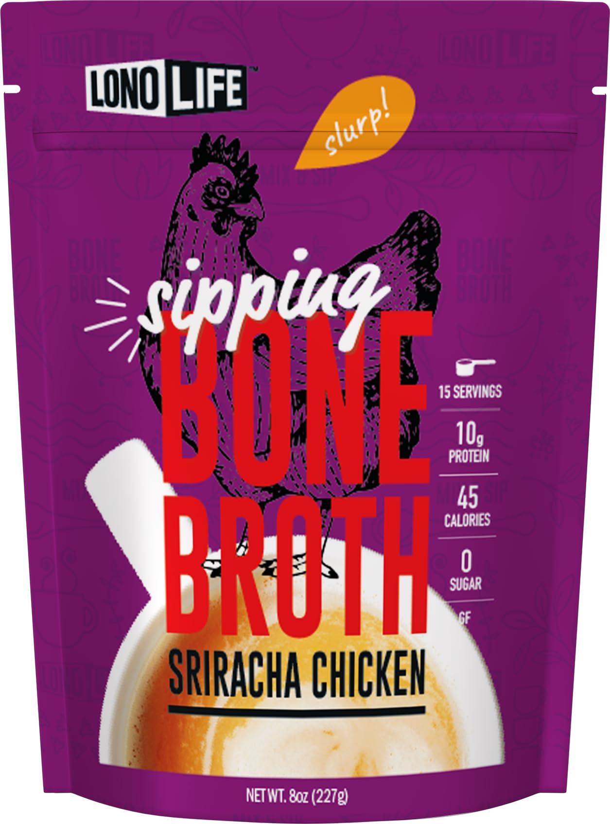 LonoLife Sriracha Chicken Bone Broth Powder Mix | 10g Protein | Collagen-Rich, Keto & Paleo Friendly | Natural Ingredients | 8oz Bulk Packaging