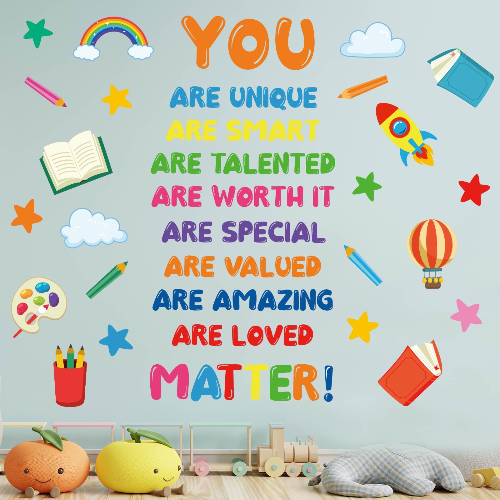 Inspirational Wall Stickers for Kids, Colourful Motivational Quote Decals with Watercolour Style - Image 2