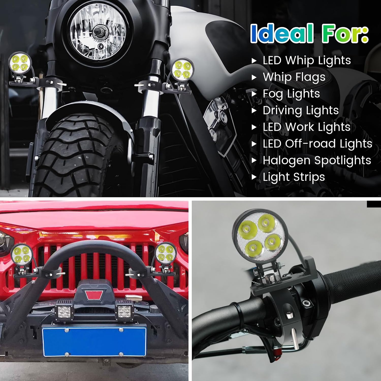Motorcycle Light Bracket, Light Bar Mounts Motorcycle Turn Fog Light Mount Light Bar Clamp Mounting Brackets for Motorbike (2, L：36-54mm)