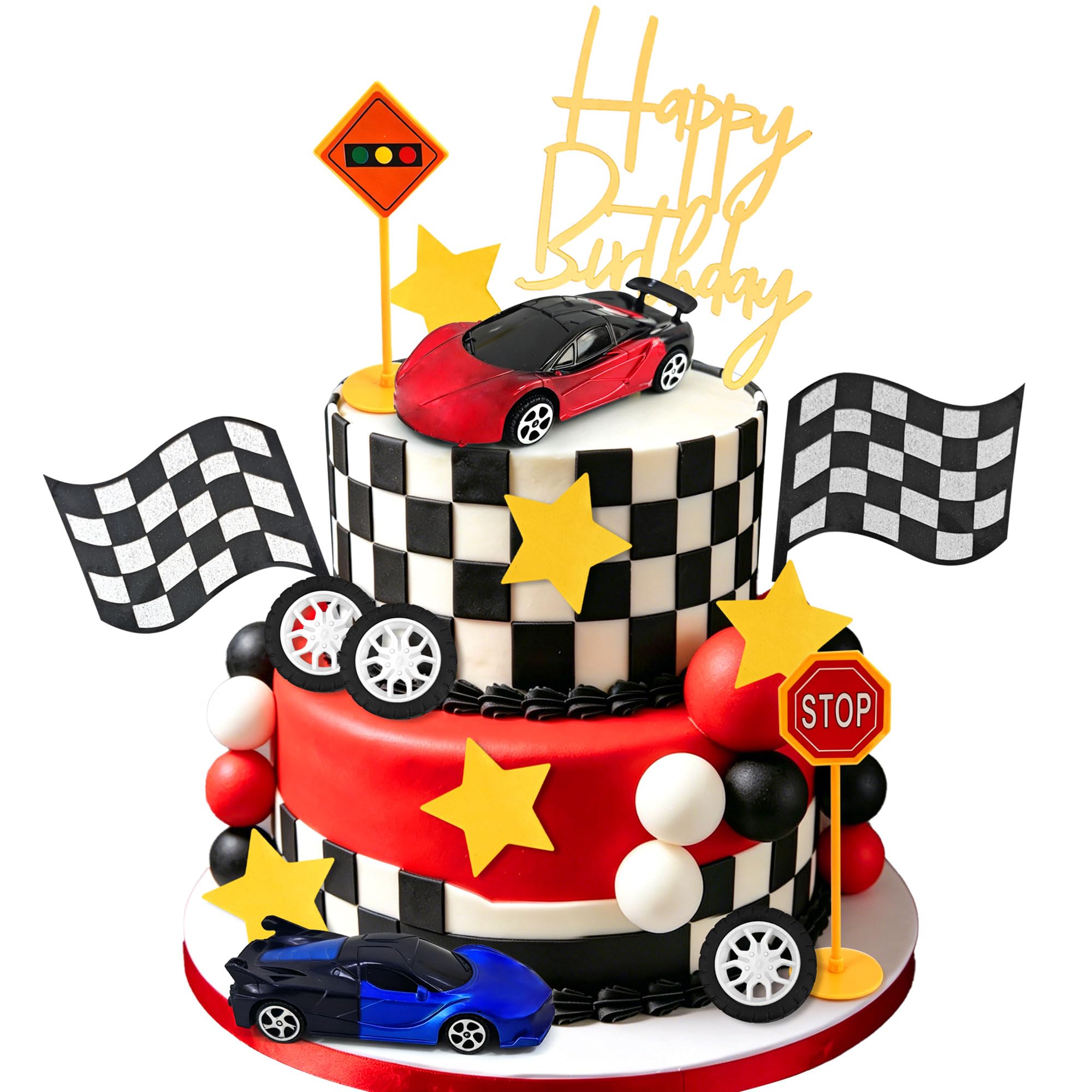 Race Car Cake Decorations Checkered Flag Growing Up Two Fast Birthday Decor Fast One Three Four Speed Birthday Decorations