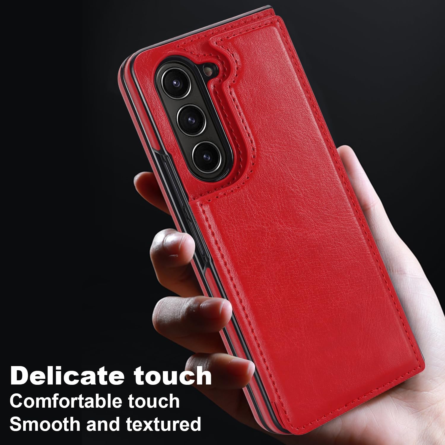 for Samsung Galaxy Z Fold 5 Wallet Case with Credit Card Holder, Fold Premium Leather Magnetic Clasp Kickstand Heavy Duty Protective Cover.(Red)