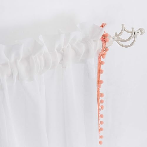 Miniatura 3 de Selectex - Cortinas de gasa semitransparentes con diseño de cenefa de borlas, con bolsillo para barra, para sala de estar o habitación, juego de 2