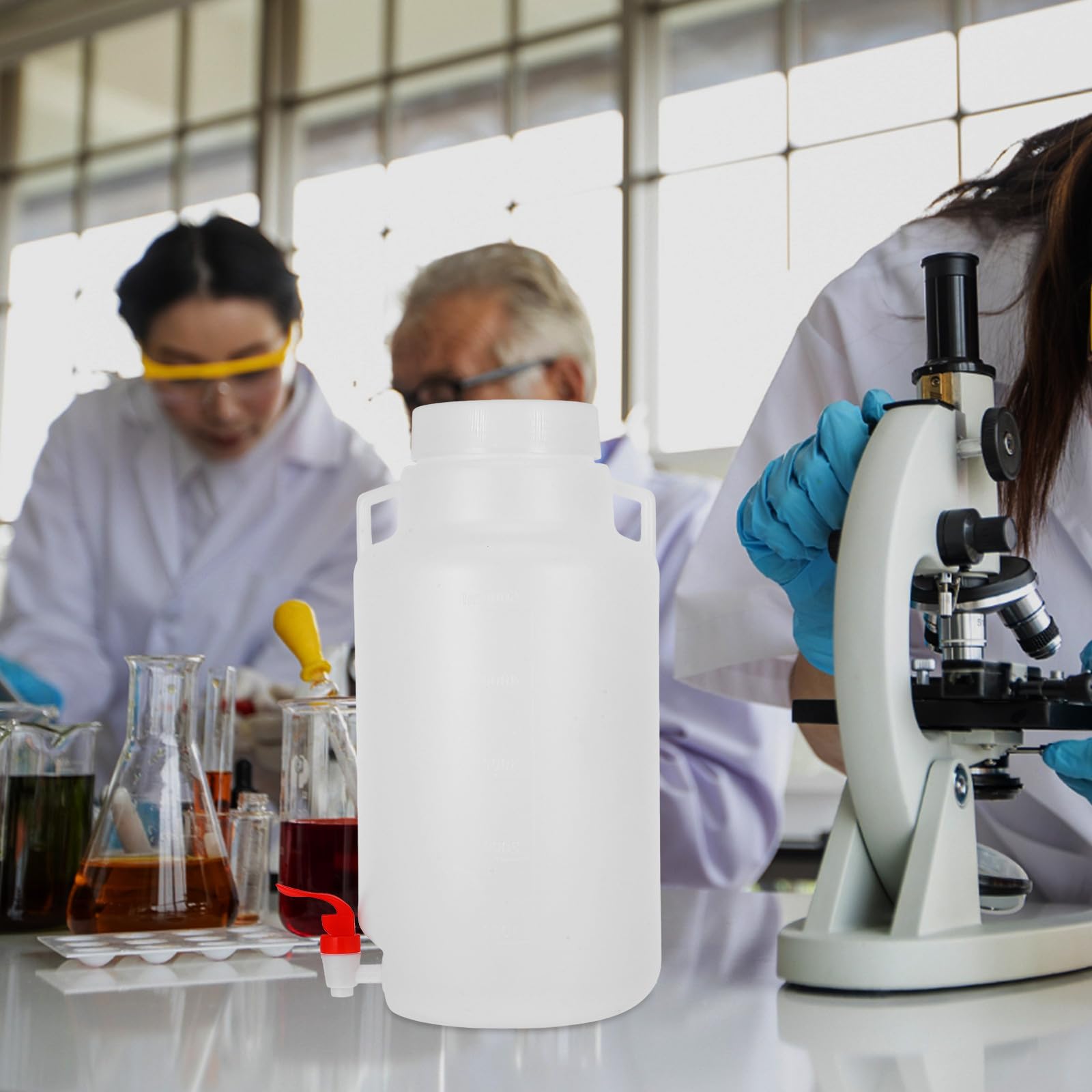 NUOBESTY Botella Dispensadora de Plástico Grifo 5L para Laboratorio Recipiente Hermético para Reactivos Jarra Práctica y Ligera para Dispensar Agua Contenedor de Almacenamiento Tapa