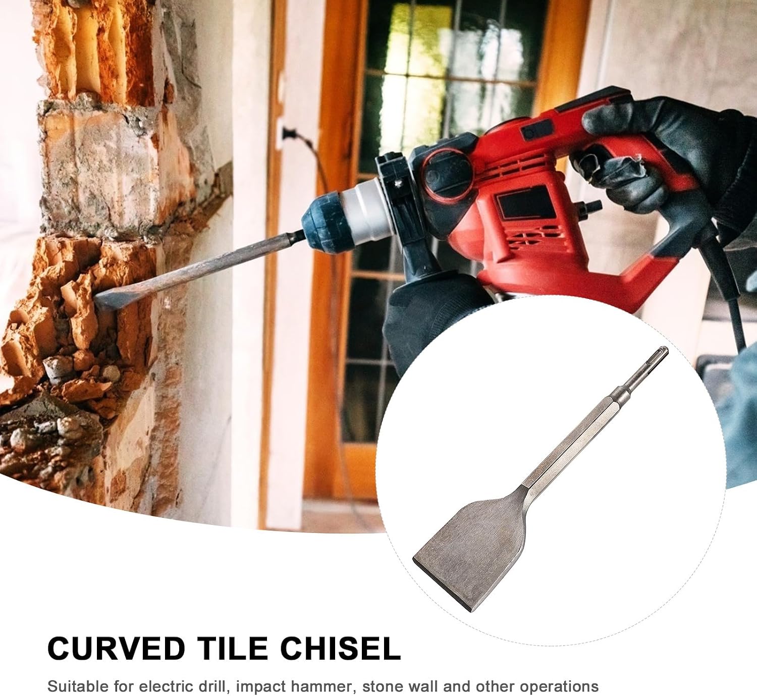 SHOWERORO Bent Tile Chisel 17x280mm round Handle, Wide Bent Chisel for Tile Removal and Brick Masonry, Hammer Drill Tool Compatible for Electric Demolition and Concrete Finishing