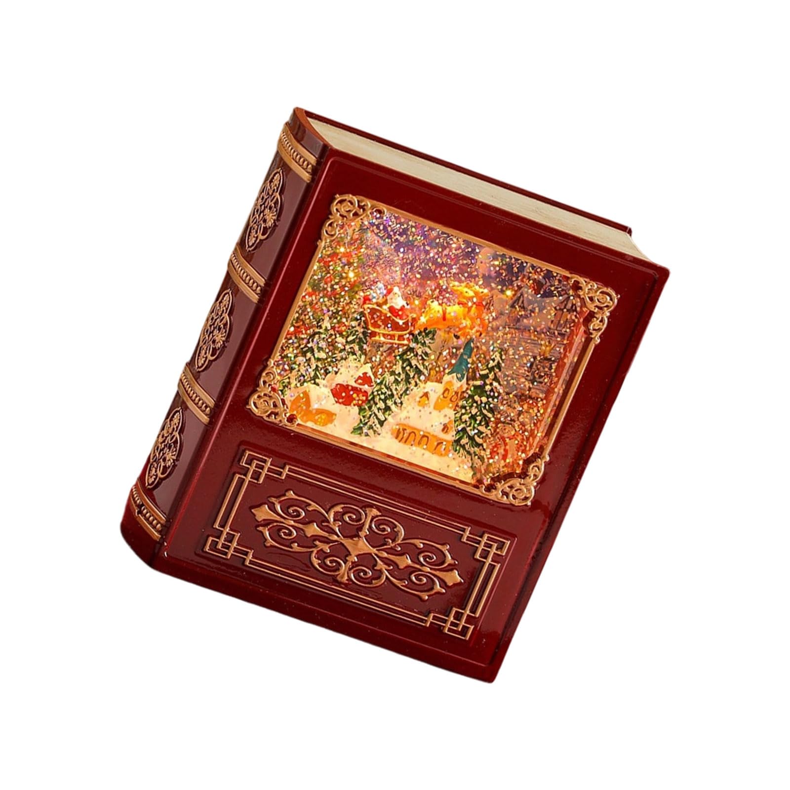Pangboer C Hristmas Snow Globes Glitter Musi Box Book Shaped Hristmas Musi Box Decor, Lighted Water Scene, Usb Or Battery Power, Tabletop Holiday Shelf Display Snow Globes Glitter Musical Snowglobes Book Usb