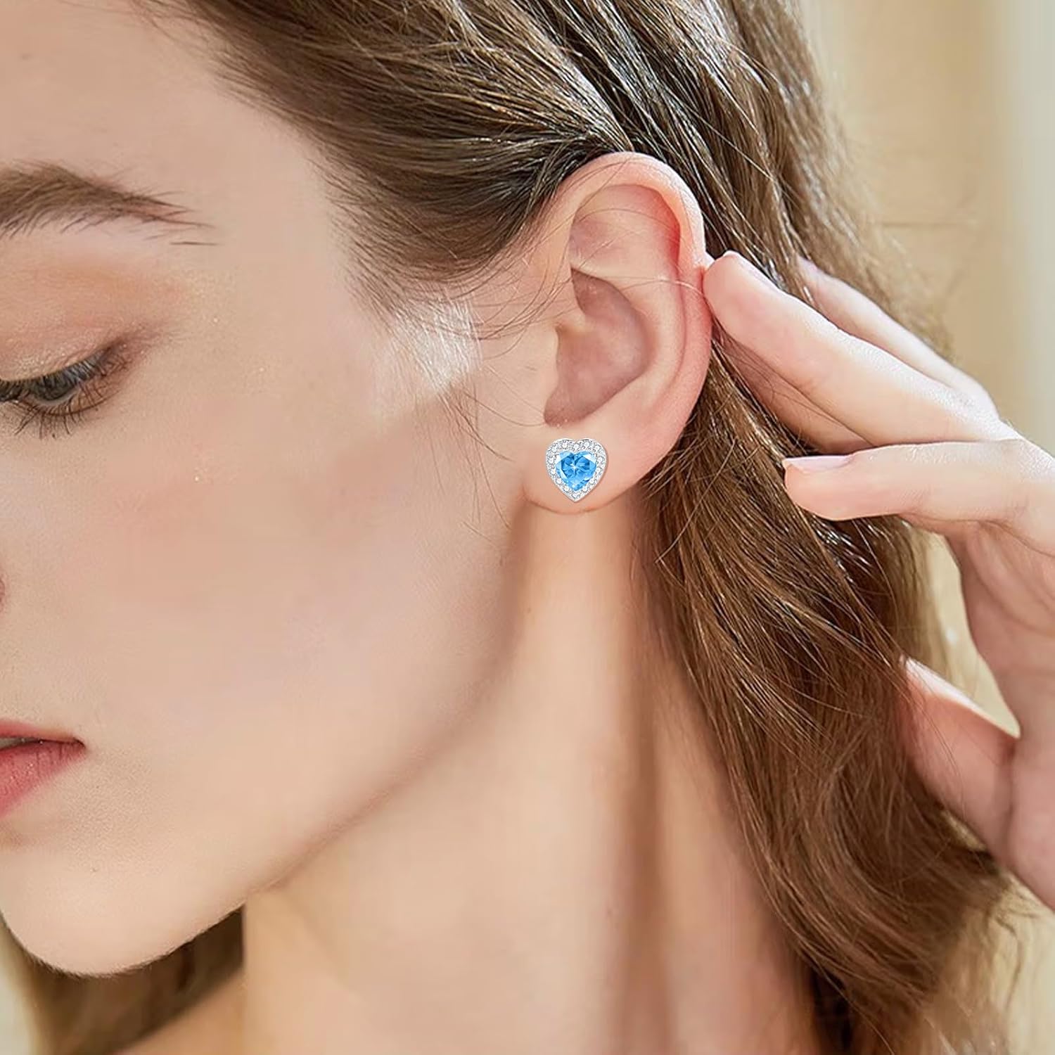 Dreamboat Heart Birthstone Stud Earrings 925 Sterling Silver Cubic Zirconia Heart Jewelry Valentine's Day Anniversary Birthday Gifts for Women