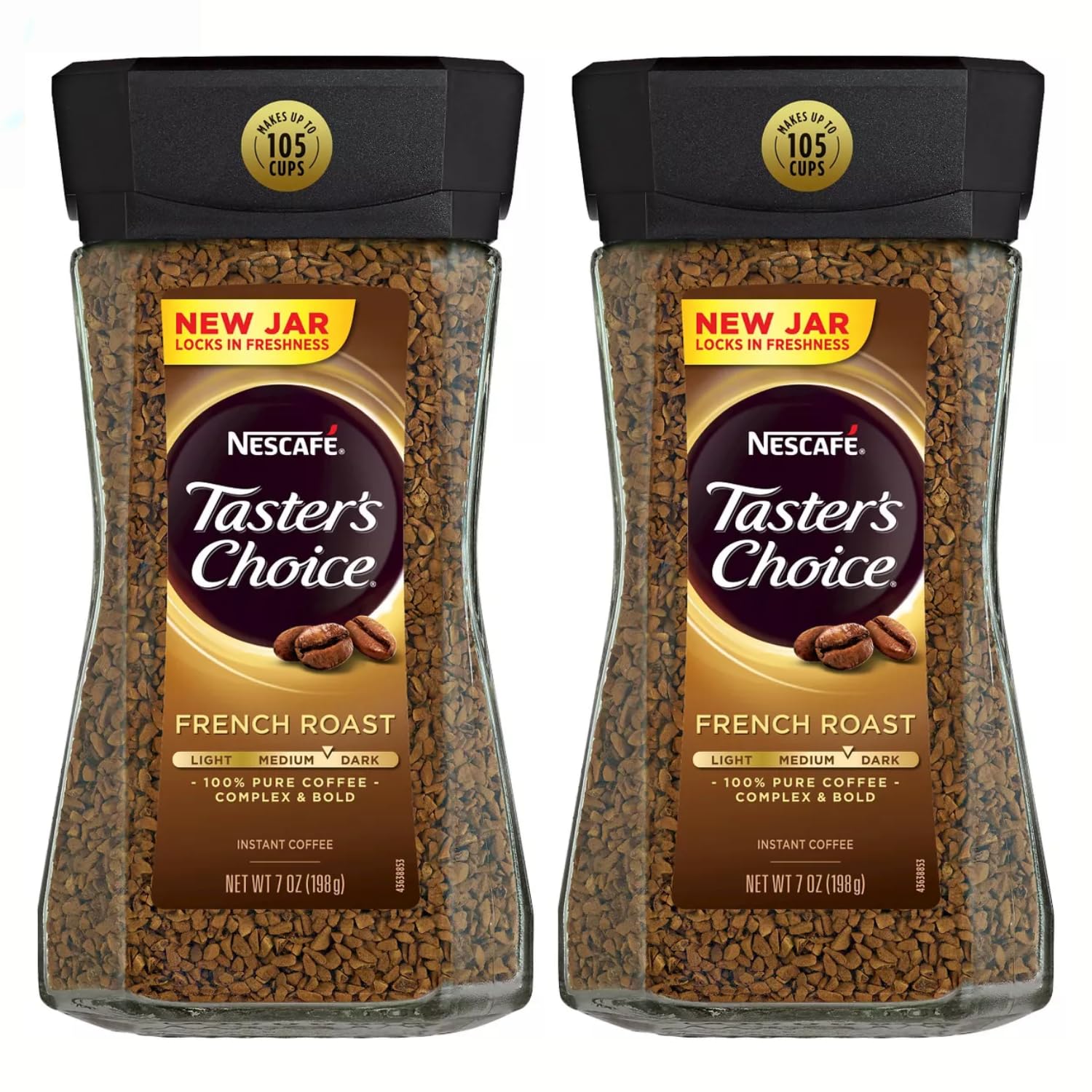 Nes.cafes Tasters Choice French Roast Medium Dark Complex & Bold Instant Coffee Bottle, Pack of 2x198g (Imported)