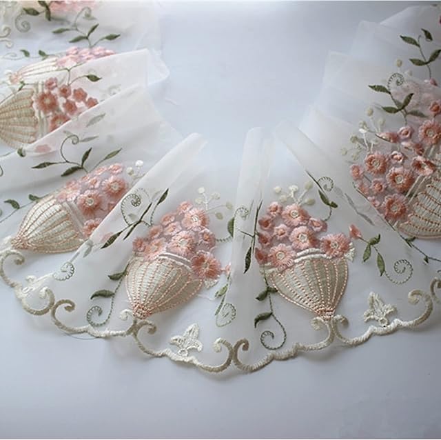 Vintage Floral Lace Trim Ribbon, 7inch Width Embroidered Sewing Lace Trim for DIY Craft , Wedding/Bridal Decoration, Home Decoration, 5 Yards
