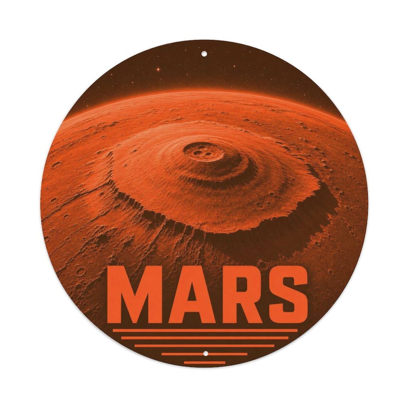 Space Exploration Mars Red Planet Celestial Astronomy Metal Tin Sign Plaque Wall Decor for Cafe, Man Cave, Club Bar, Office, Home Garden Round Metal Poster 8x8Inch