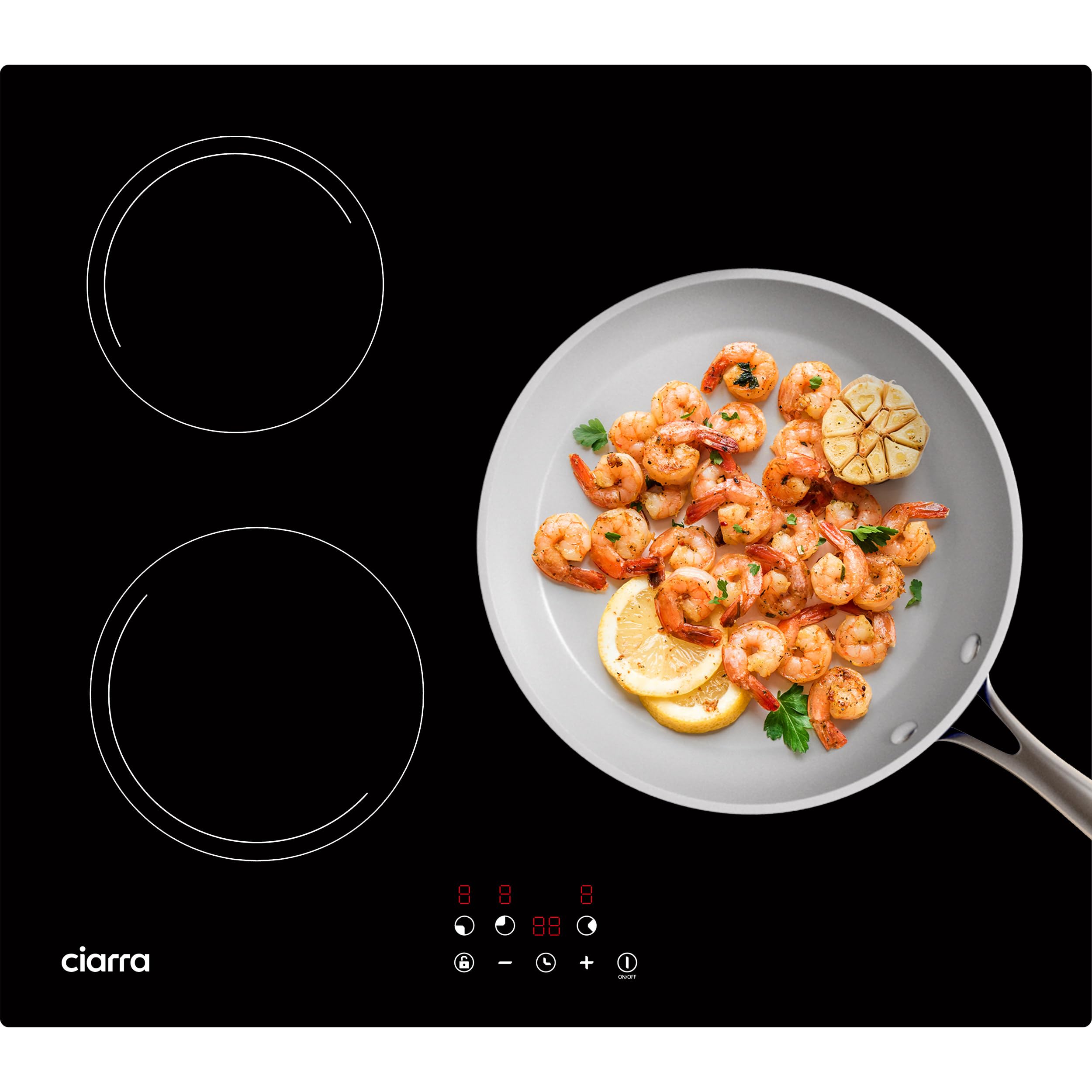 Ciarra Placa de Inducción 3 Fuegos 5600W Inducción 3 Zonas con 9 Niveles de Potencia, Control Táctil, Bloqueo de Seguridad, Temporizador CABBIH3-E