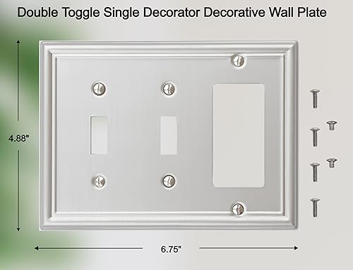 Miniatura 2 de Cubierta de interruptor de luz doble palancadecorador individual Luca de metal, placa de pared de 2 paquetes, níquel cepillado de 3 bandas, cubierta
