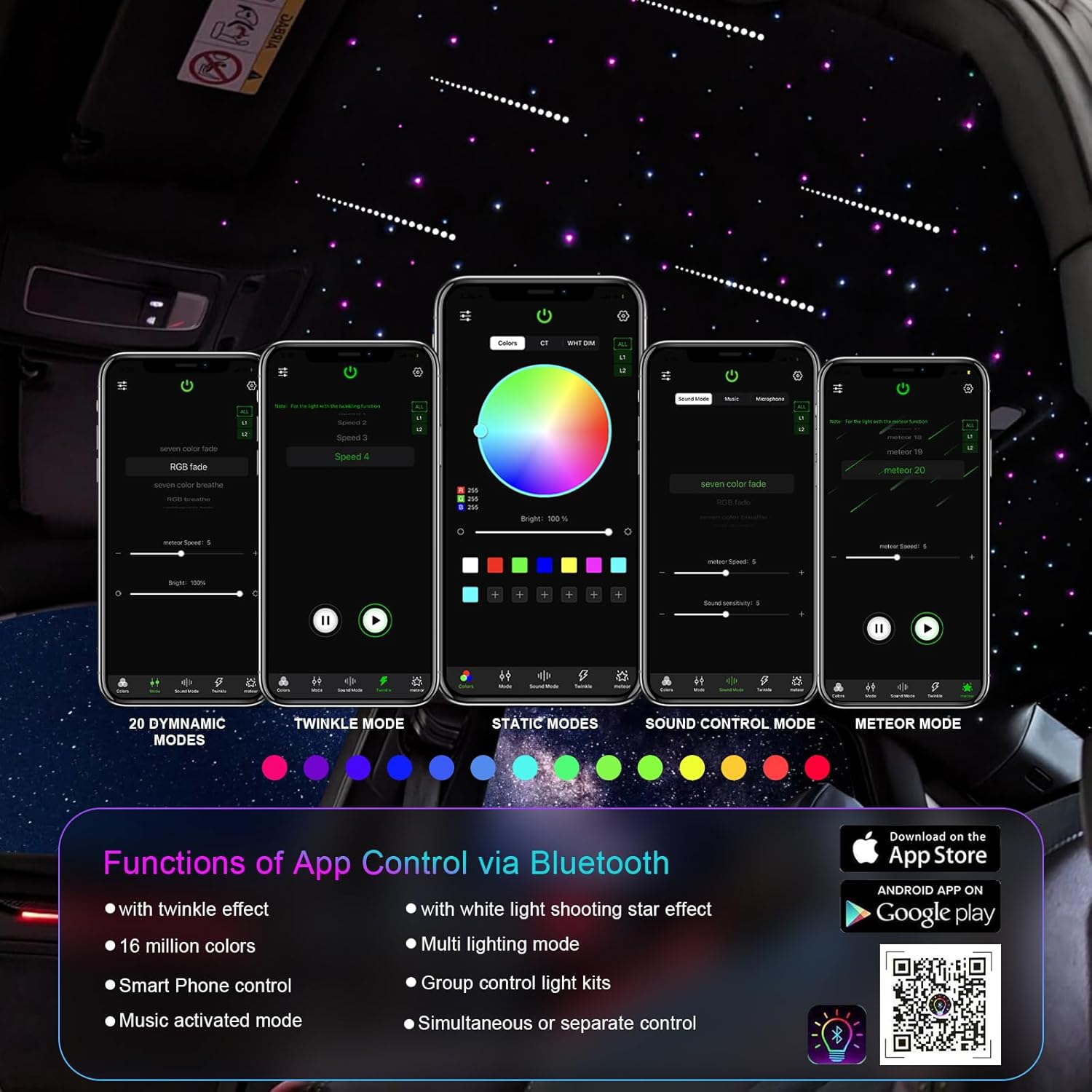 Starlight Headliner Kit, Dual Color Twinkle & Meteor 2 in 1 Fiber Optic Lights, 1000pcs*0.03in*13.1ft, APP & Remote Control, 18W Music Star Lights for Car/Home Ceiling