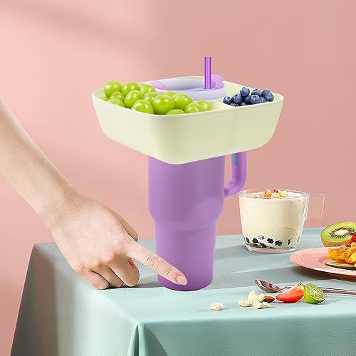 Miniatura 4 de Cuenco de aperitivos con tapa para taza Stanley de 40 onzas con asa, bandeja de silicona reutilizable para aperitivos con tapa, soporte de