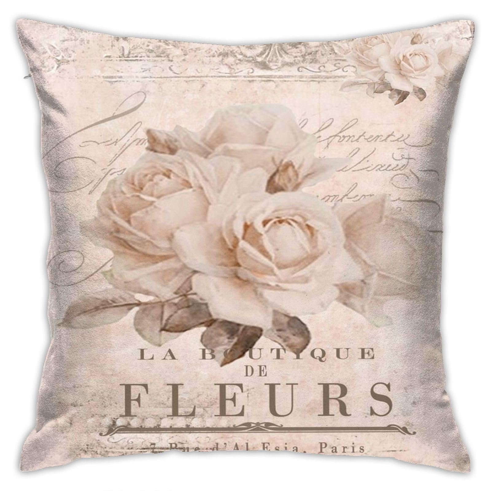 French Vintage Roses Throw Pillow Covers 18"X18" Cozy Velvet Square Throw Pillowcases Home Decor For Bed Couch Sofa Living Room Cushion Cover