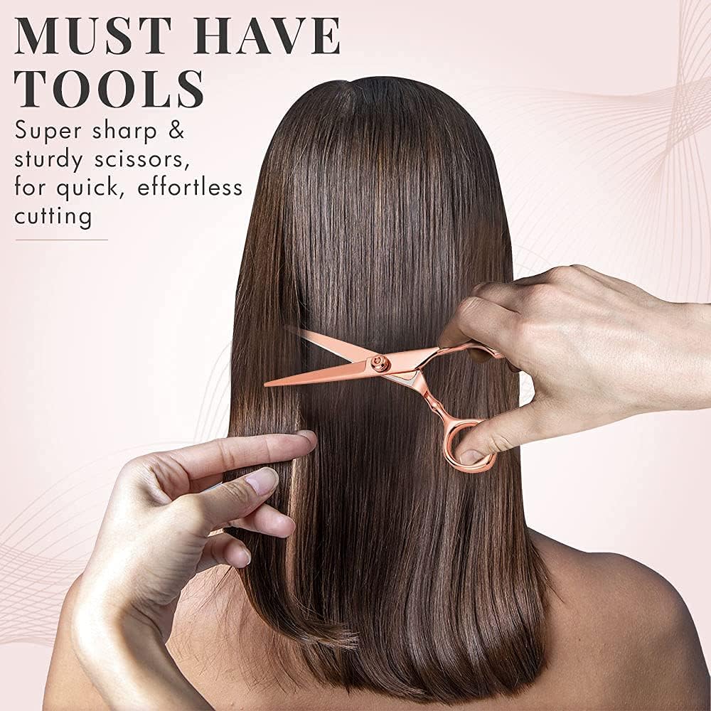 Professional Hair Cutting Kit for Women - Barber Hair Cutting Scissors and Thinning Shears with Comb, Clips and Case by Lily England (Rose Gold) : Beauty & Personal Care