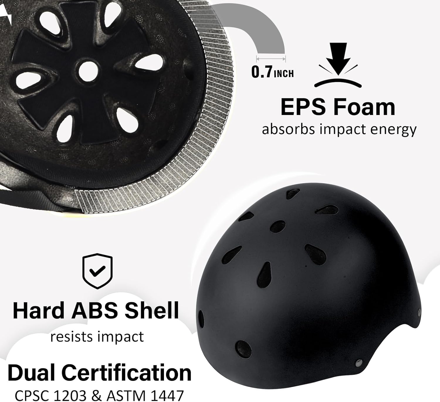 Skateboard Bike Helmet, Lightweight Adjustable, Multi-Sport for Bicycle Skate Scooter, 3 Sizes for Adult Youth & Kids