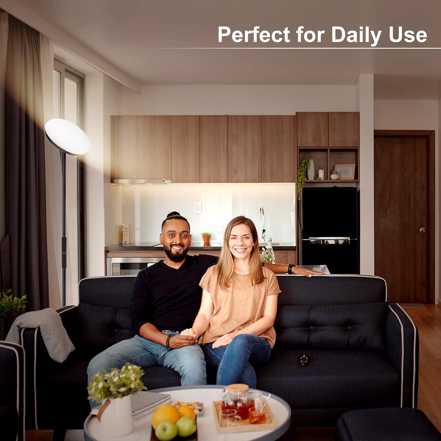 MOFFE 30W/2400 Lumen LED Torchiere Floor Lamp, Standing Floor Lamp with Remote and Touch Control Adjustable Brightness and 3 Color Temperatures, Tall Floor Light for Home Office(Black) - - 