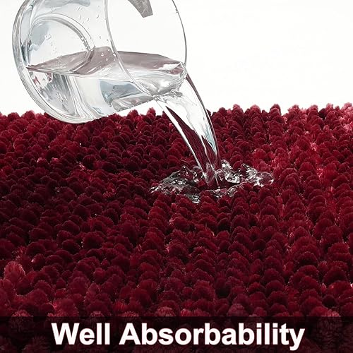 Miniatura 4 de Urvoix Juego de 2 alfombras de baño de felpilla con respaldo antideslizante, súper absorbentes, gruesas, suaves, para baño, bañera, ducha (borgoña,