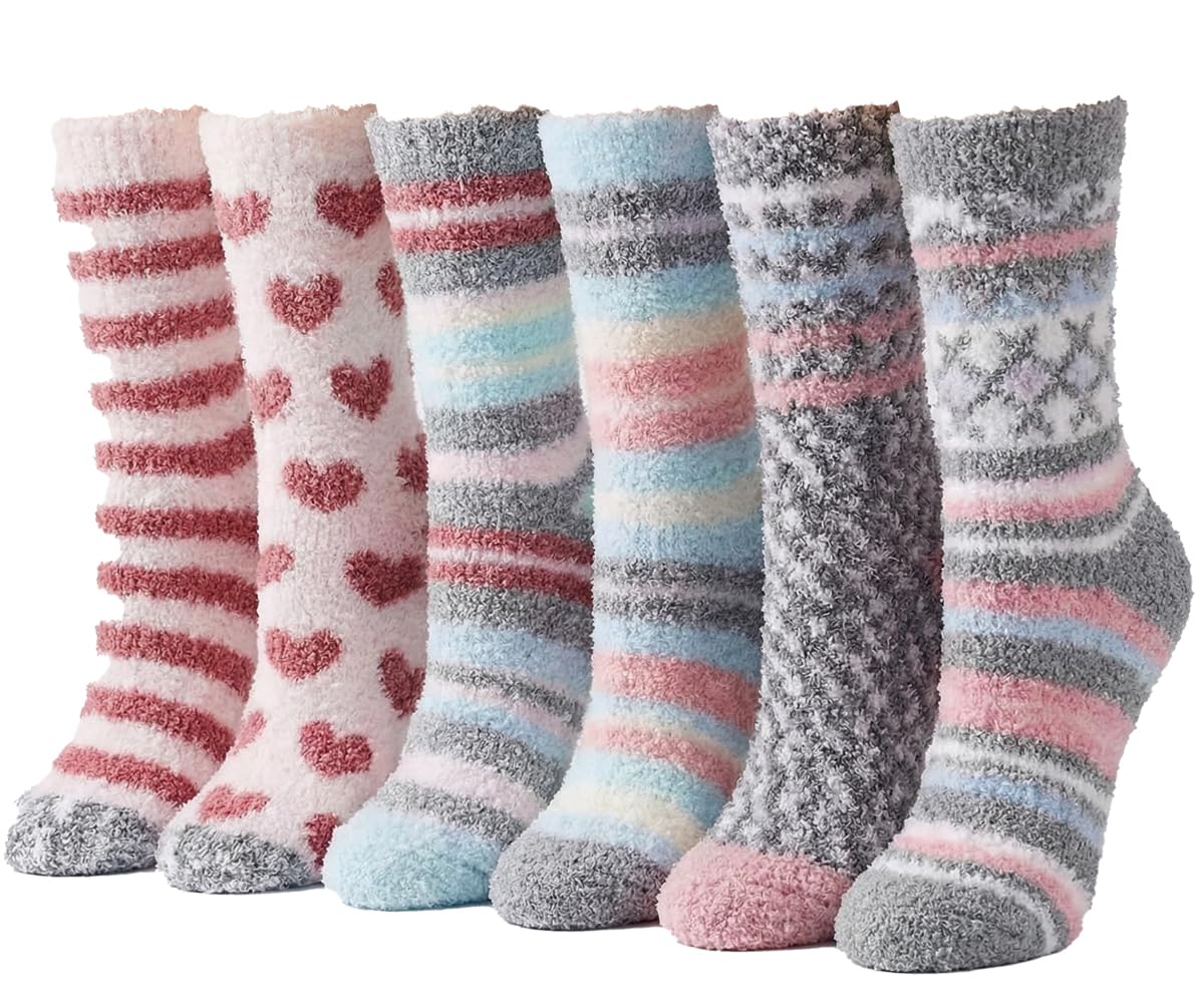 Wfkkmeq Women's Fluffy Socks A Fluffy Socks 6Pairs Warm Bed Socks Thermal Sock Winter Stocking Fillers Fluffy Sock Thick Soft Winter Fuzzy Stocking For Causal Home Sleeping