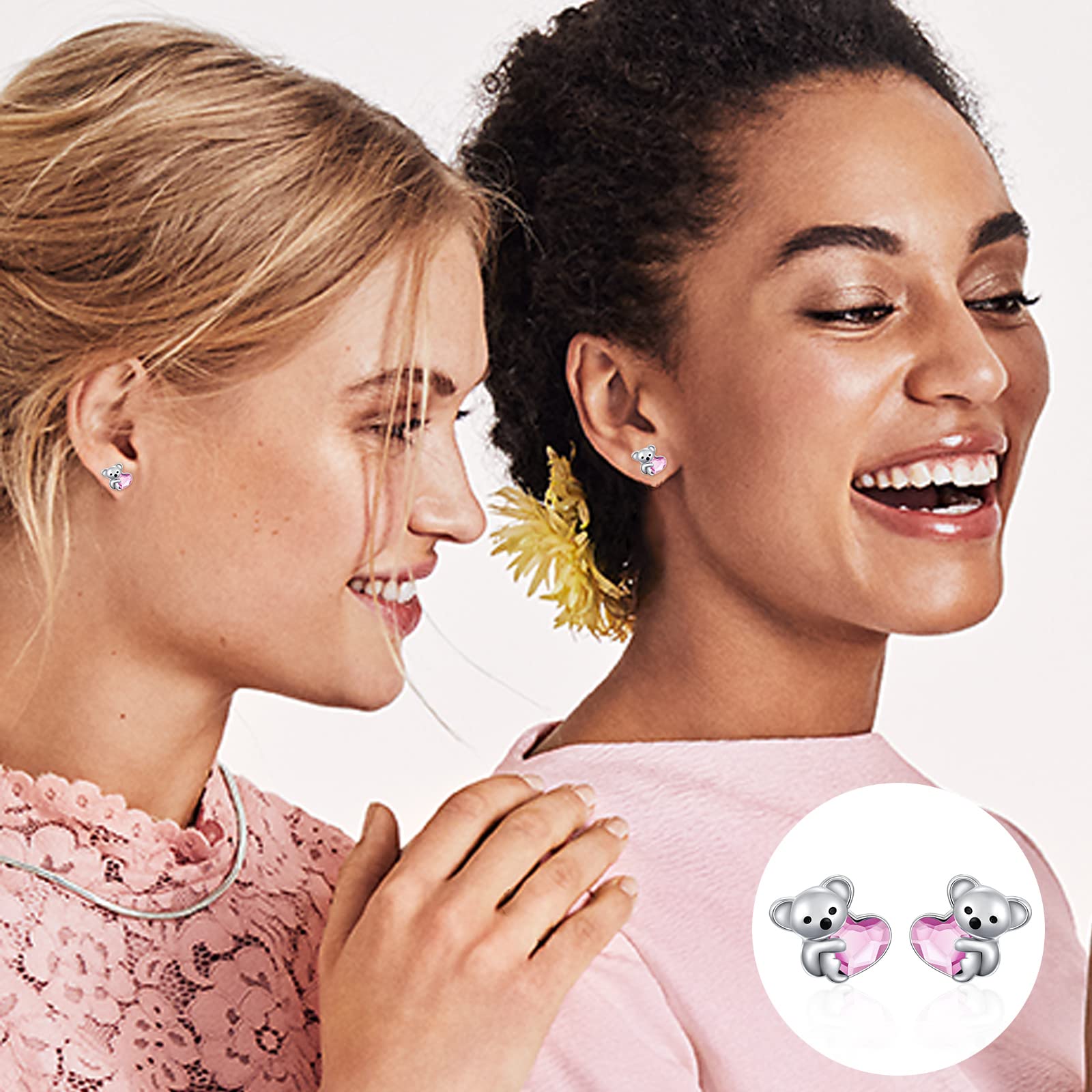 Pendientes Koala para niña, plata de ley 925, piedra natal para mujer, hipoalergénicos, koala, oso, animales, joyas de cumpleaños y regalos de Navidad