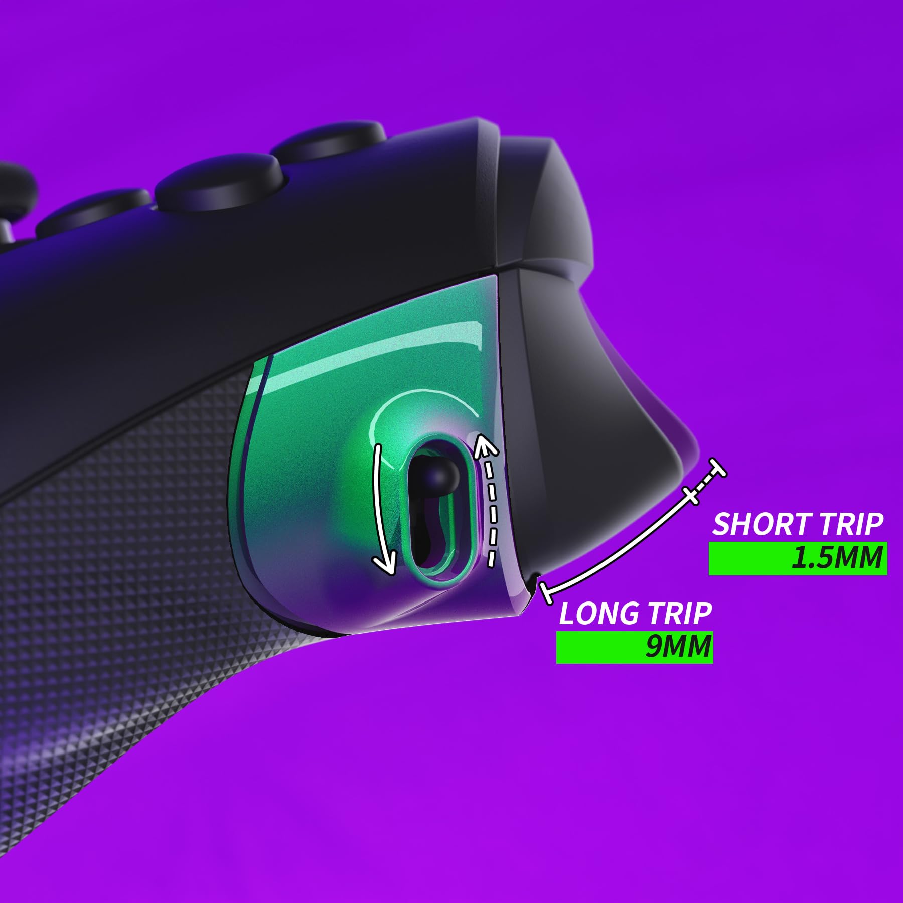 eXtremeRate Flexor Clicky Grip Trigger Stop Kit per Xbox Series X/S Controller,Cover Gomma Impugnatura Ergonomica Trigger Stopper per Xbox Series X/S Joystick-Camaleonte Verde Viola