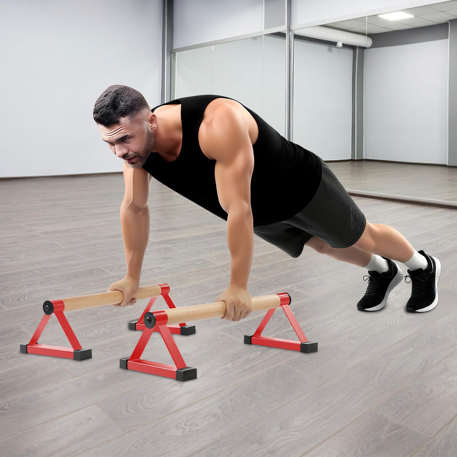 Asas paralelas para flexiones con asas de madera, soporte para flexiones, barra antideslizante, barra de inmersión, entrenamiento de fuerza, barra de push-up, mango para flexiones