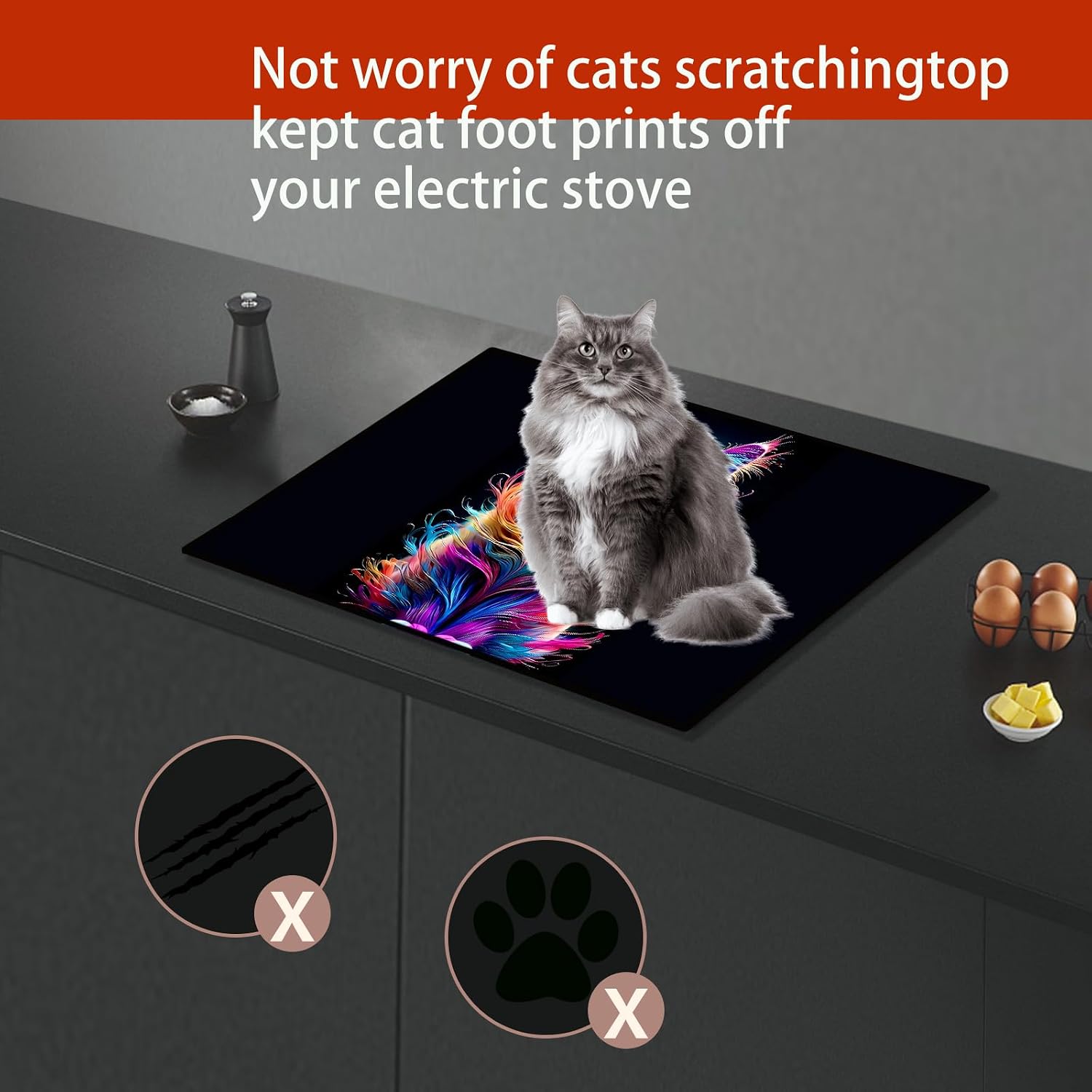 Stove Cover Stove Covers For Electric Stoves Foldable Multipurposeglass Top Protector Thick Natural Rubber Anti-Slip Coating Expands Usable Space (27.9inx20in) (Colorful Cat)