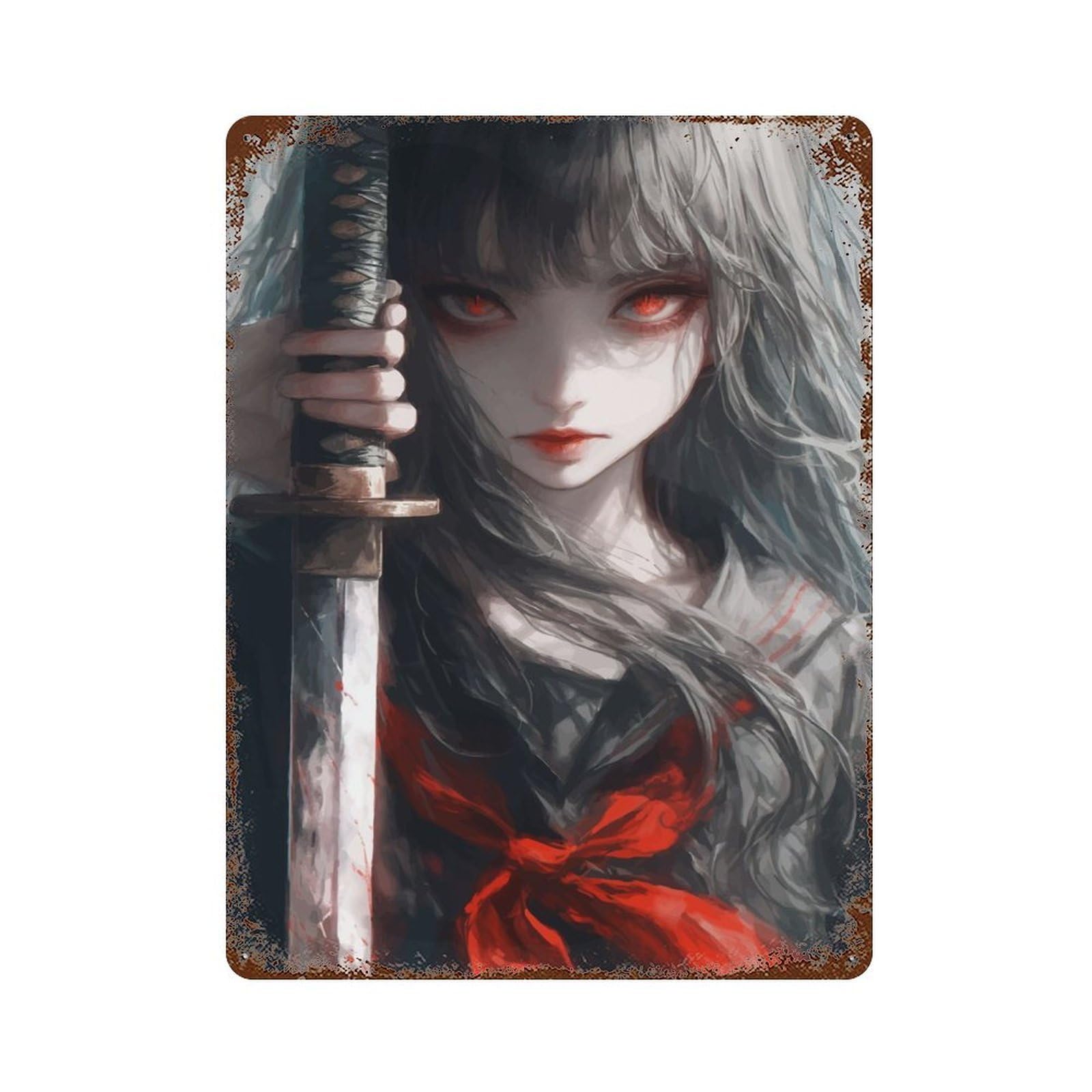 Anime Girl with Katana Retro Metal Sign 15.7"x11.8", Ideal for Cafe, Home Bar And Lounge Decor