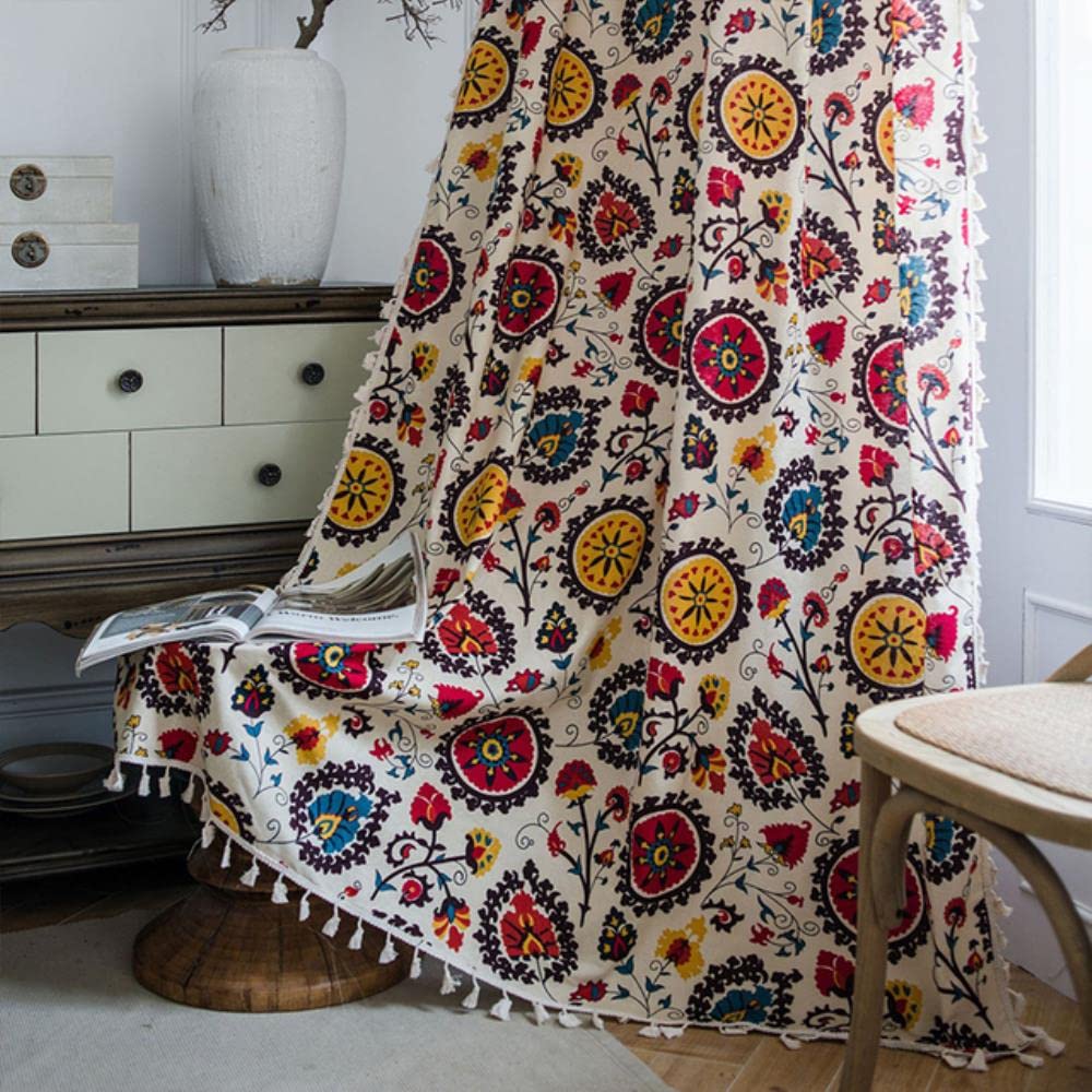 Boho Geometryczna Czeska Zasłona Do Sypialni Salon Pościel Bawełniana Drukowane Dekoracyjne Zasłony z Pomponem Dekoracji Domu