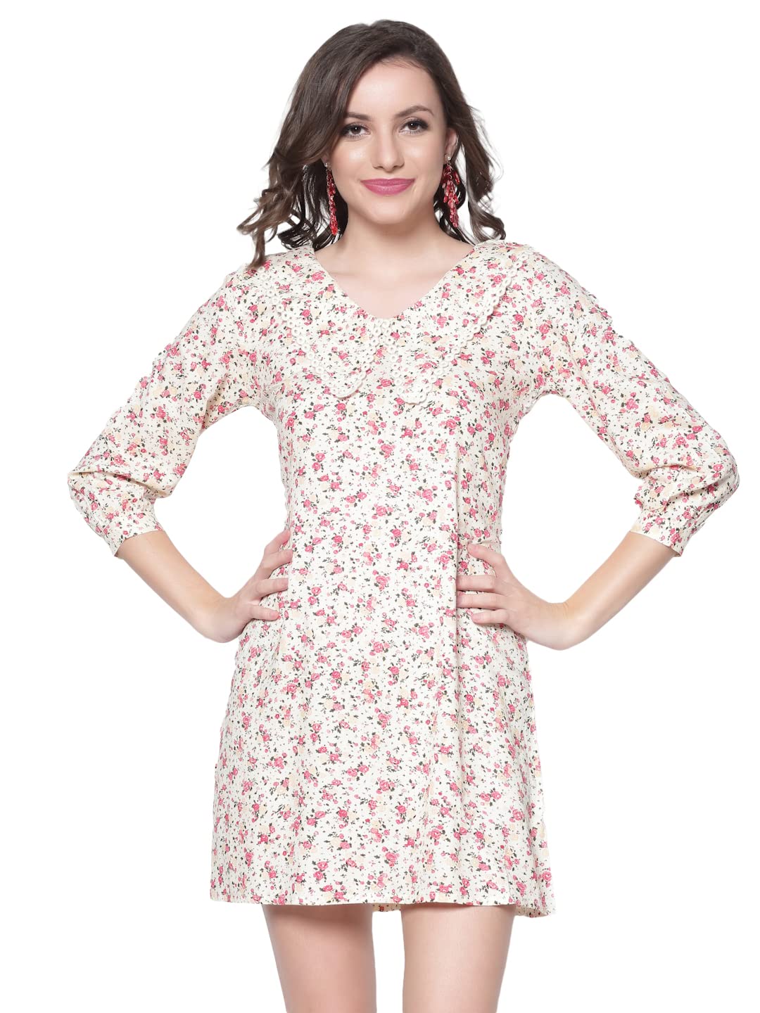 SeraWomen's Polyester Keyboard Collar Dress Above The Knee