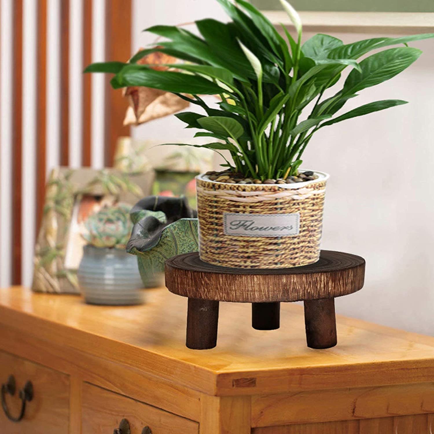 MCDSAJ Mini sgabello rotondo in legno, supporto per bonsai e piante, per casa, balcone, giardino, interni ed esterni, M MCDSAJ Mini sgabello rotondo in legno, supporto per bonsai e piante, per casa, balcone, giardino, interni ed esterni, M