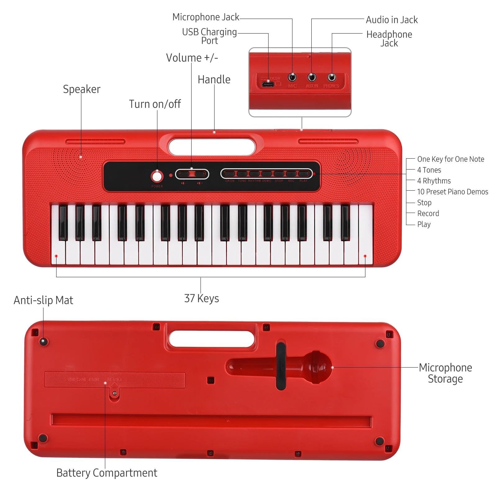 Pianoforte Elettronico A 37 Tasti Preimpostati 10 Demo Supporta La Registrazione Della Tastiera Musicale Portatile Per Cuffie Pianoforte Elettronico per Principianti