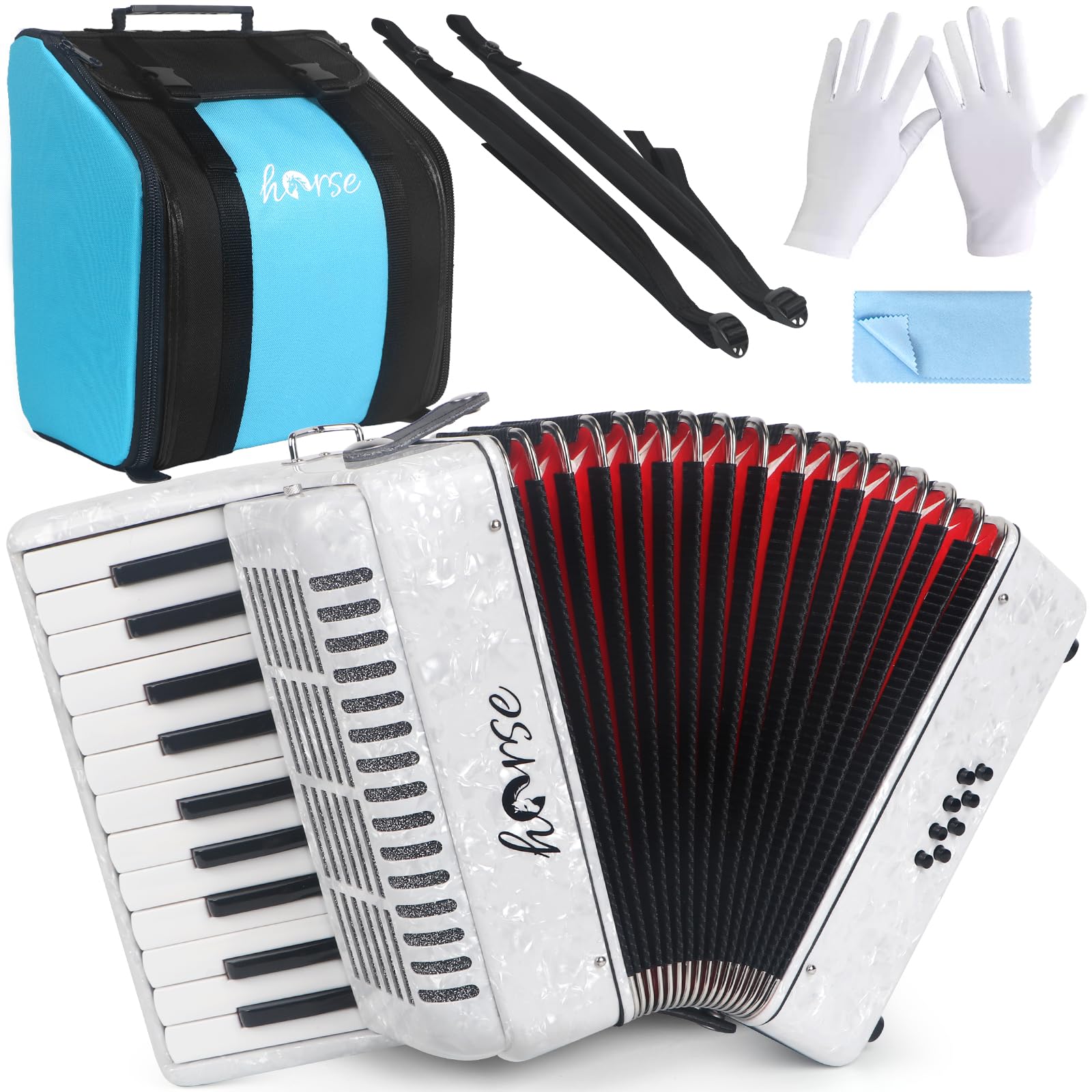 Photo 1 of Accordion, 22 Keys 8 Bass Piano Accordion Acordeones Para Adultos, Acordeón De Adulto Azul for Beginners Adults, Educational Musical Instrument Sweet Sound with Straps and Padded Bag (White)