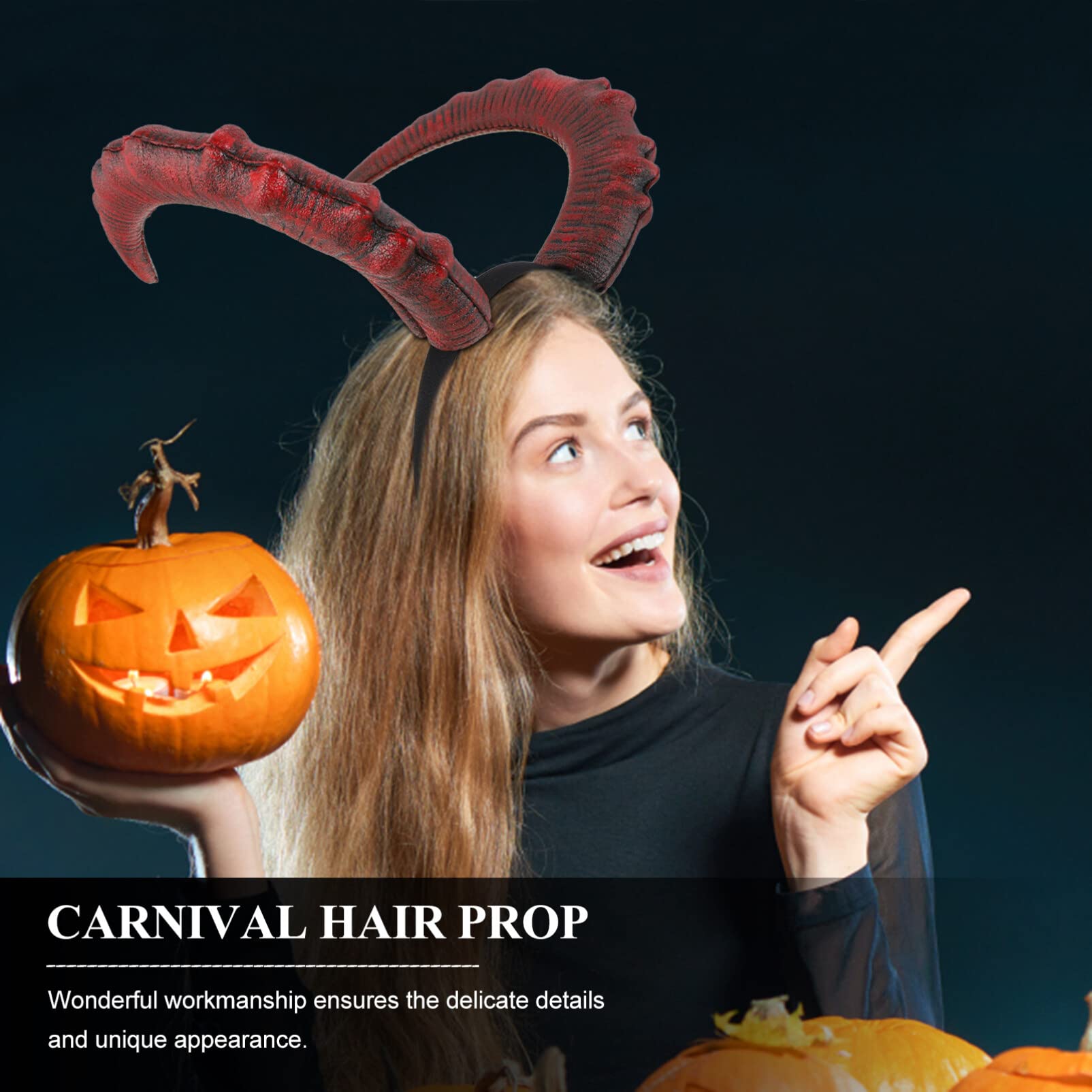minkissy Demon Horn Headband Black Devil Headband Devil Horn Hair Hoop Carnival Headdress Prop Halloween Cosplay Costume for Adult Dark Red - Image 3