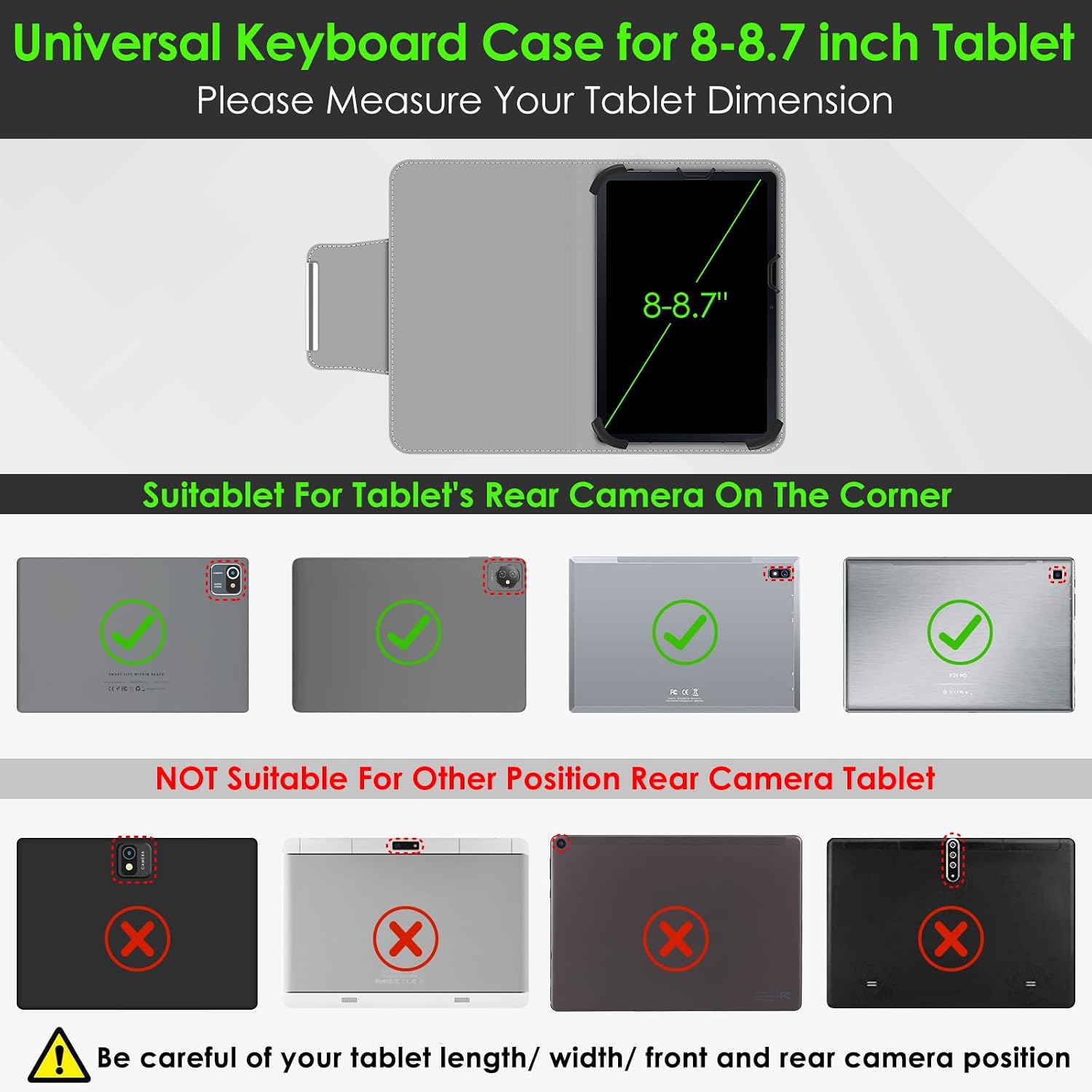 DETUOSI Universal 8.0-8.7 inch Wireless Bluetooth Keyboard for iPad,Samsung Tablet, iPhone Smartphone, iOS, Android Tablets Multi-Device Travel Portable