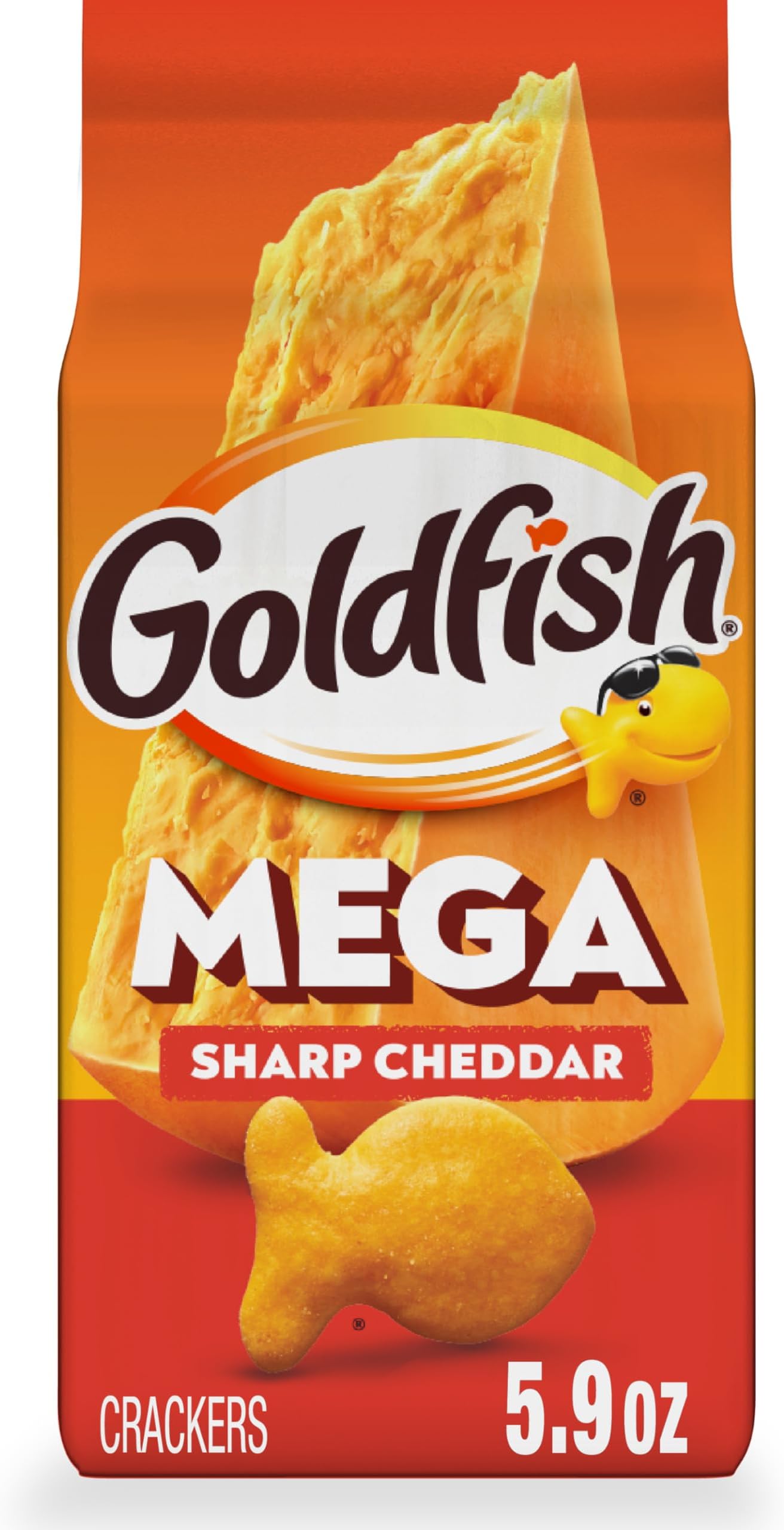Goldfish Mega Bites, Sharp Cheddar Crackers, 5.9 Oz Bag