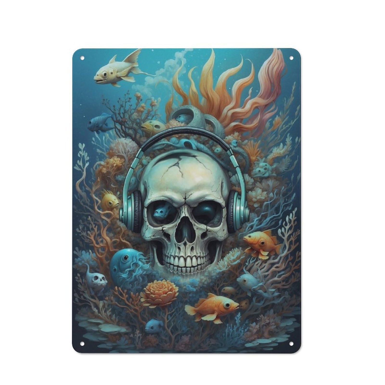 Junmoney Surreal Ocean Skull Music Vintage Metal Plaque 40X30cm For Man Cave Or Games Room, For An Autumn Update To Man Cave And Games Room