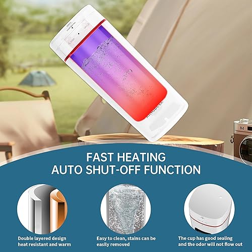 Miniatura 5 de Hervidor eléctrico de viaje, portátil, pantalla LED de acero inoxidable 304, temperatura ajustable, sin BPA, con bloqueo para niños, mini tetera,