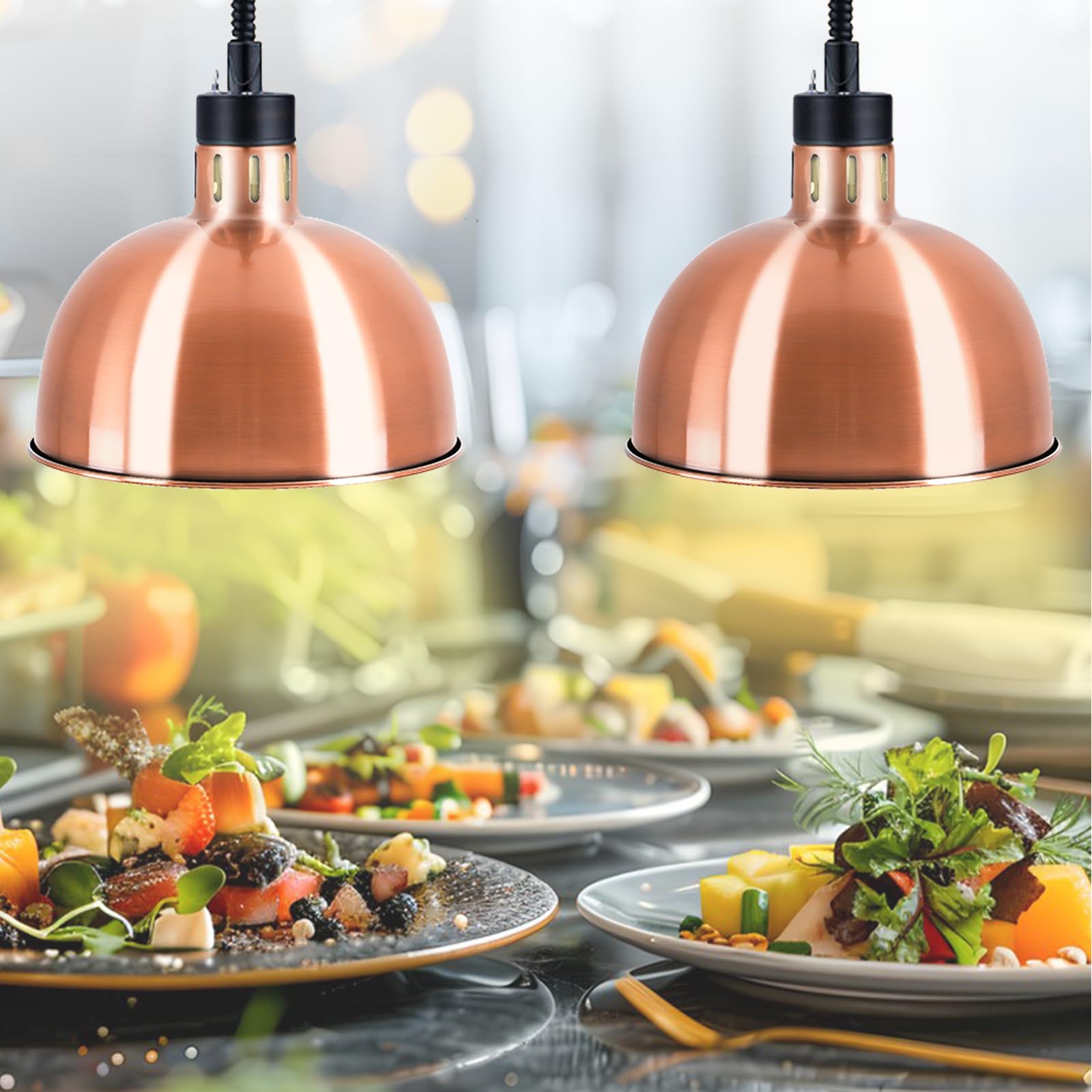 YJINGRUI Lampada termica per alimenti sospesa, confezione da 2 pezzi, con portata telescopica, 60-180 cm, per buffet, cucina, ristorante (bronzo)