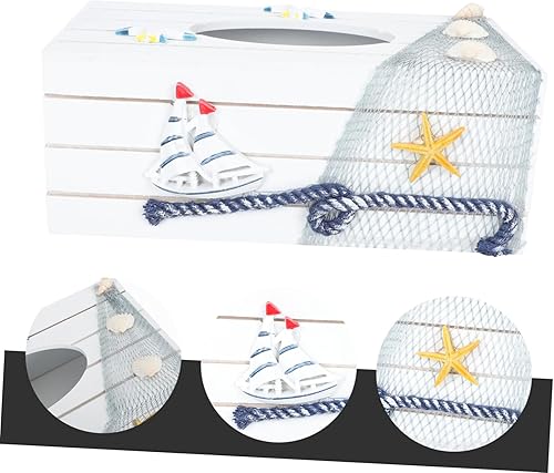 Miniatura 8 de STOBAZA Caja Servilletero Pañuelos Faciales Dispensador de Servilletas de Encimera Decoración Tema de Playa Dispensador de Tejidos de Madera Rústica