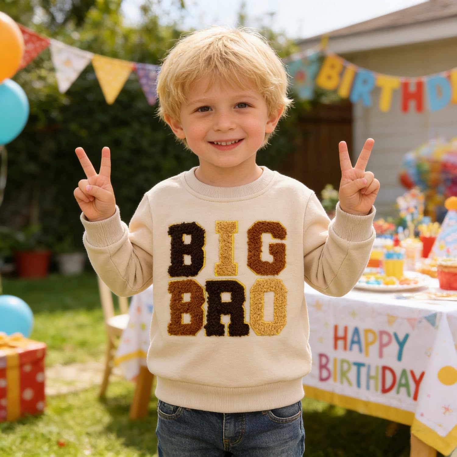 Big Brother Sweatshirt Toddler Boy Big Bro Chenille Patch Embroidered Pullover Announcement Long Sleeve Shirt Fall Tops - Image 2