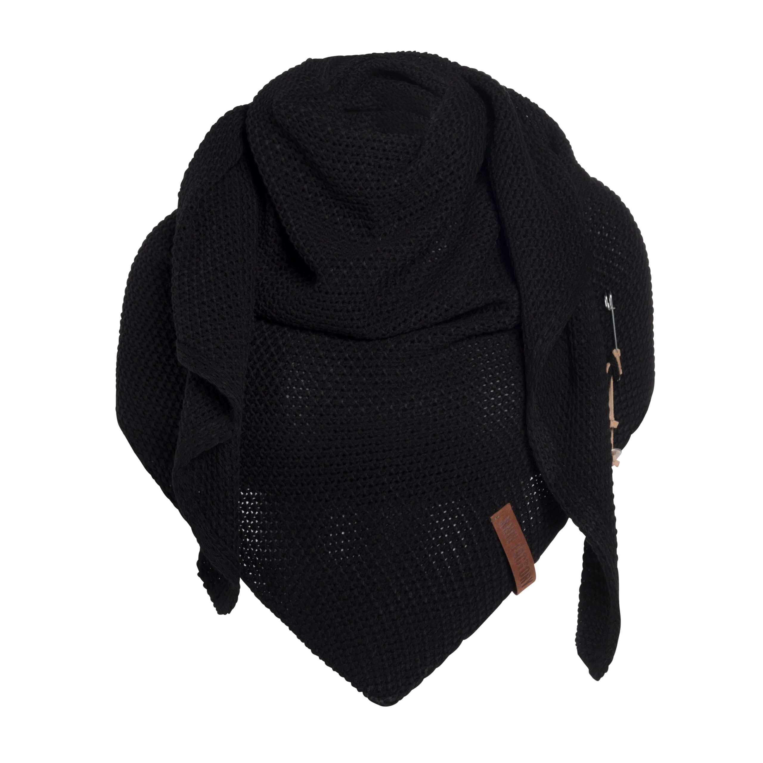 Knit Factory Women's Black - Coco Knitted Shawl - Premium Triangle Scarf - Chunky Winter Scarf - Scarf - Winter Shawl - Manufactured In Europe - Xmas Gift For - 190X85 Cm