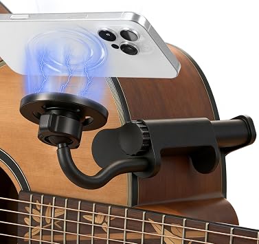 TECHO Magnetic Guitar Phone Holder Mount, Adjustable & Rotatable Clamp for Guitars, Ukuleles, And Basses, Ideal for Sheet Music, Chords, Teaching Videos, Live Streaming & Recording