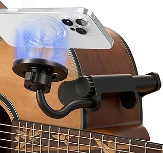 Magnetic Guitar Phone Holder Mount, Adjustable & Rotatable Clamp for Guitars, Ukuleles, And Basses, Ideal for Sheet Music, Chords, Teaching Videos, Live Streaming & Recording