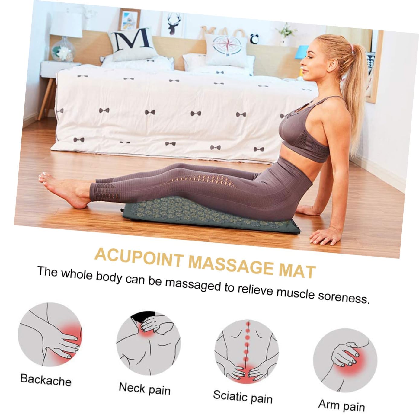 Juego de 2 Piezas de Almohada y Tapete de Masaje de Acupuntura con Bolsa, Tela de Algodón y Abs, Fácil Almacenamiento y Seguro para Relajación y Alivio
