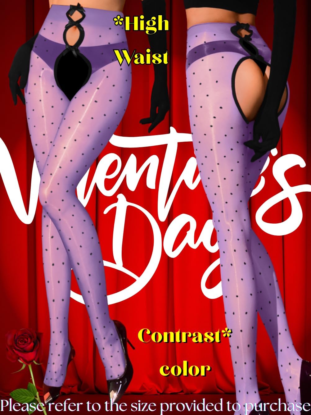 Shimmer Polka Dot Tights,Bow Cut Out Sexy Pantyhose For Women,Sheer Shiny Stockings Valentines Day Fits 00-6 - Image 3