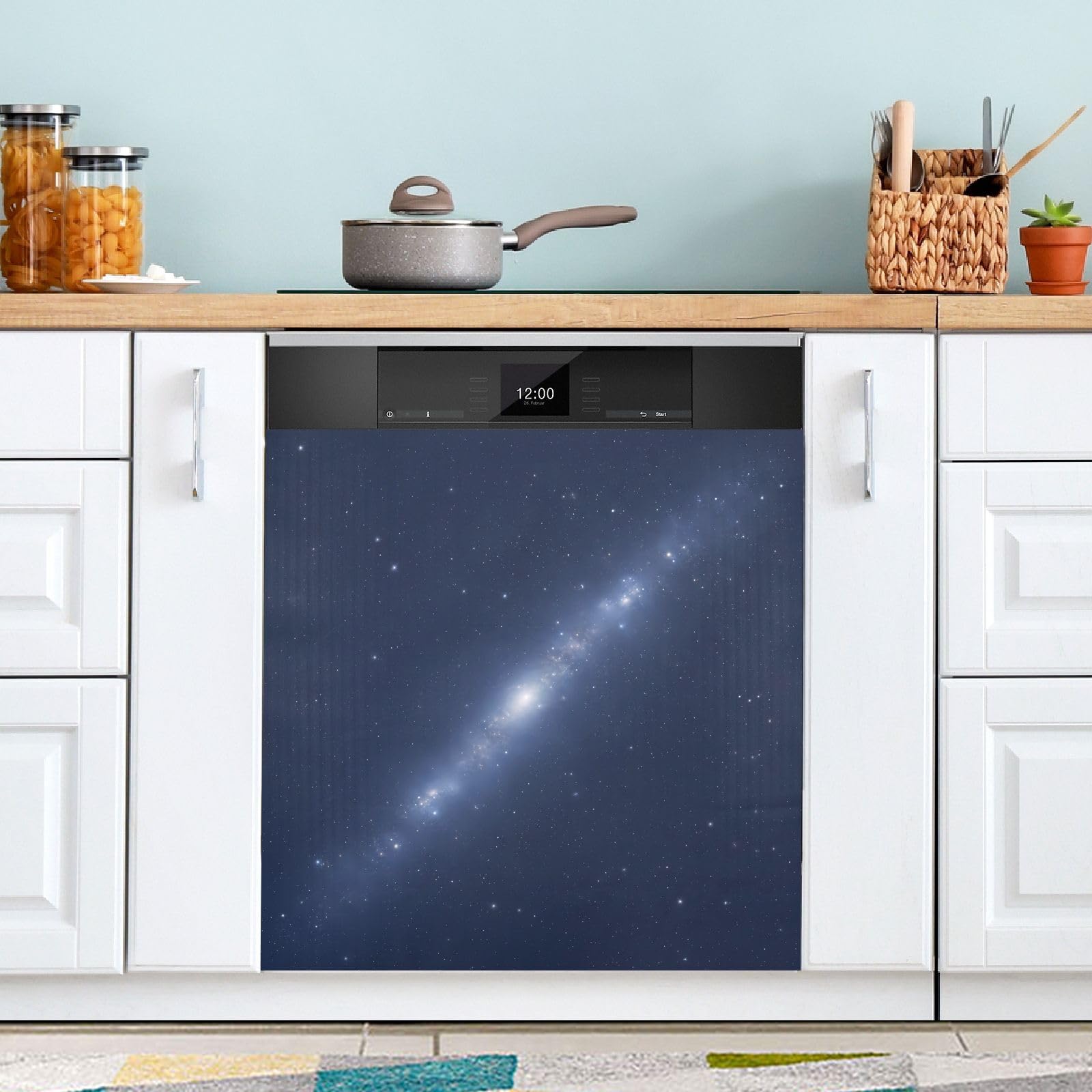 Dishwasher Magnet Cover 58.42 x 66.04 cm Magnetic Dishwasher Door Cover Trimmable Appliance Decorative Panel Decal for Kitchen Cabinet Refrigerator Washer, Galaxy