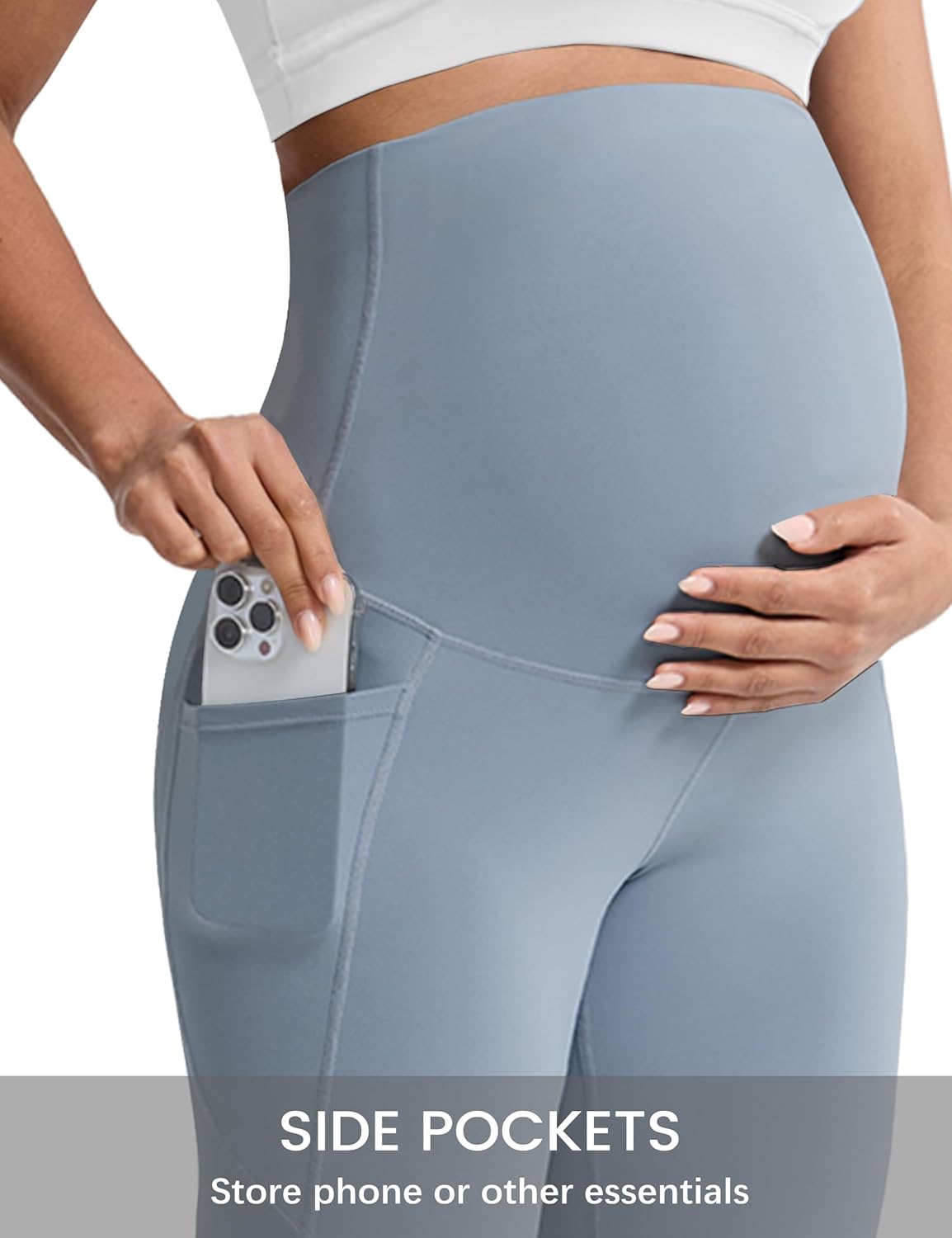 Mama Land Buttery Soft Maternity Flare Leggings Over The Belly 29"/32"/34" - Workout Yoga Pregnancy Pants with Pockets - Image 3